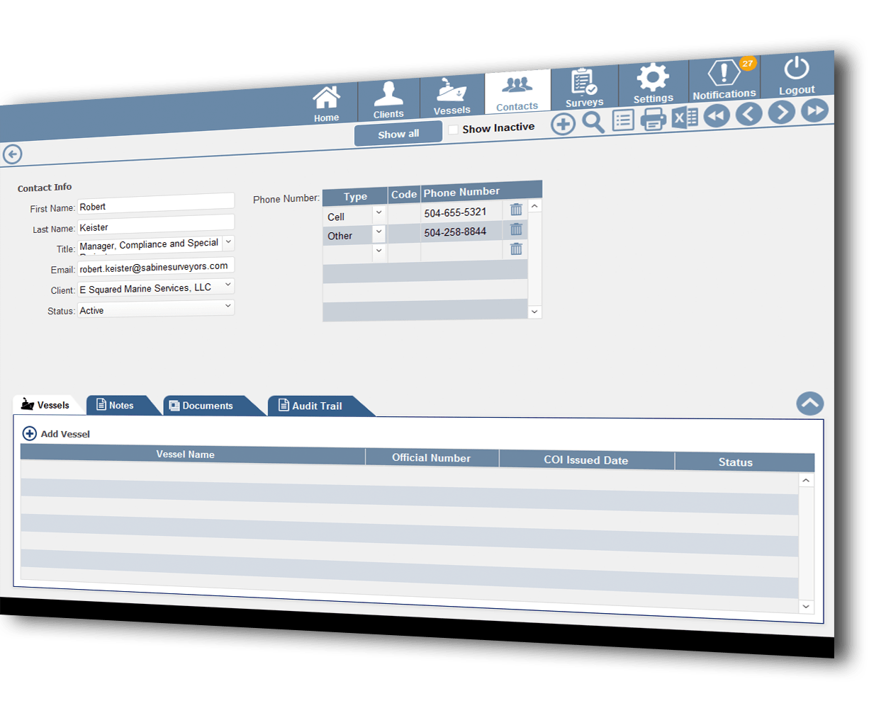 vessel survey management system
